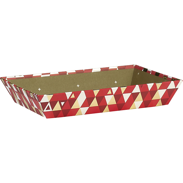 Corbeille carton rectangle rouge/blanc/dorure à chaud or décor triangle 