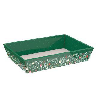 Corbeille carton rectangle BONNES FETES vert/rouge/or livre  plat