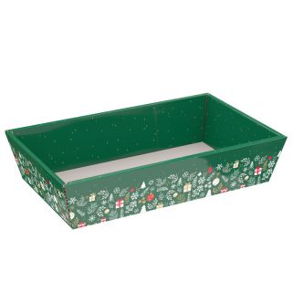 Corbeille carton rectangle BONNES FETES vert/rouge/or livre  plat