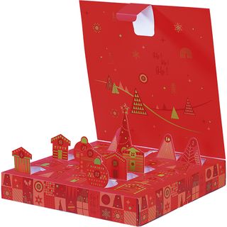 Coffret carton Calendrier de l'Avent MOSAIQUE FESTIVE/rouge 24 cases fentres prdcoupes 
