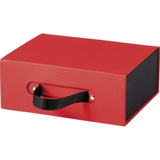 Coffret carton rectangle TAPIS ROUGE texture rouge/noir poigne ruban fermeture aimant livraison  plat 