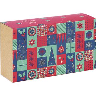 Coffret carton kraft rectangle fourreau MOSAIQUE FESTIVE/vert/rouge/dorure  chaud livr  plat 