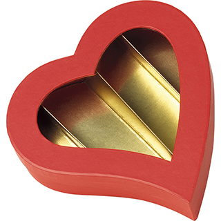 Coffret carton forme coeur chocolats 4 ranges rouge/or