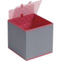Coffret carton carr gris/motifs rouges