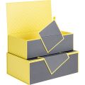 Coffret carton rectangle gris/motifs jaunes fermeture aimante