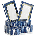 Coffret carton rectangle bleu/blanc/dorure  chaud or fentre PET dcor Fort/Renne