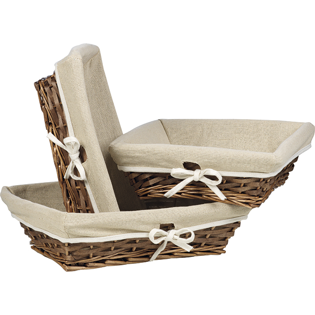 Tray willow/wood square brown cream fabric lining 