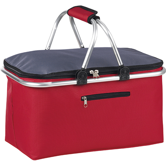 Bolsa isotrmica rectangular rojo/gris tejido moteado 2 asas de aluminio 