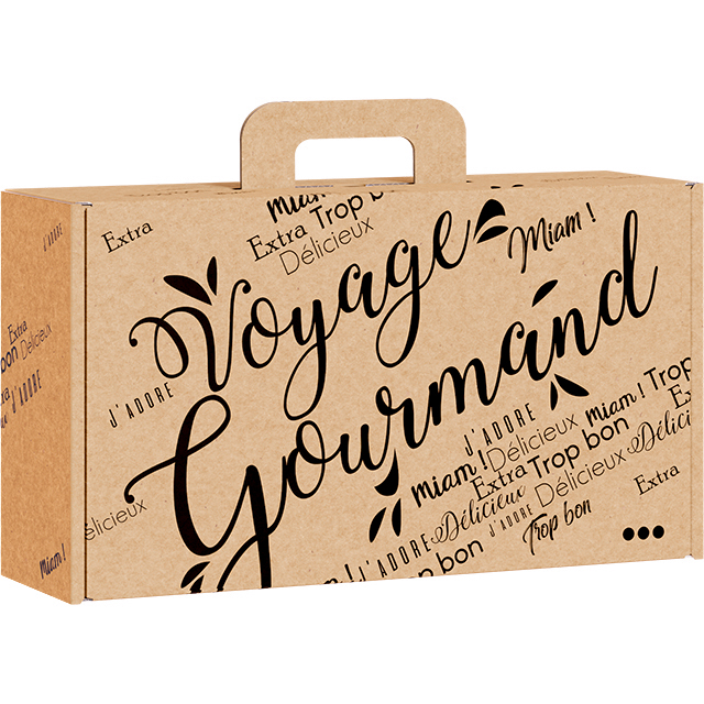 Suitcase cardboard rectangular kraft VOYAGE GOURMAND black 