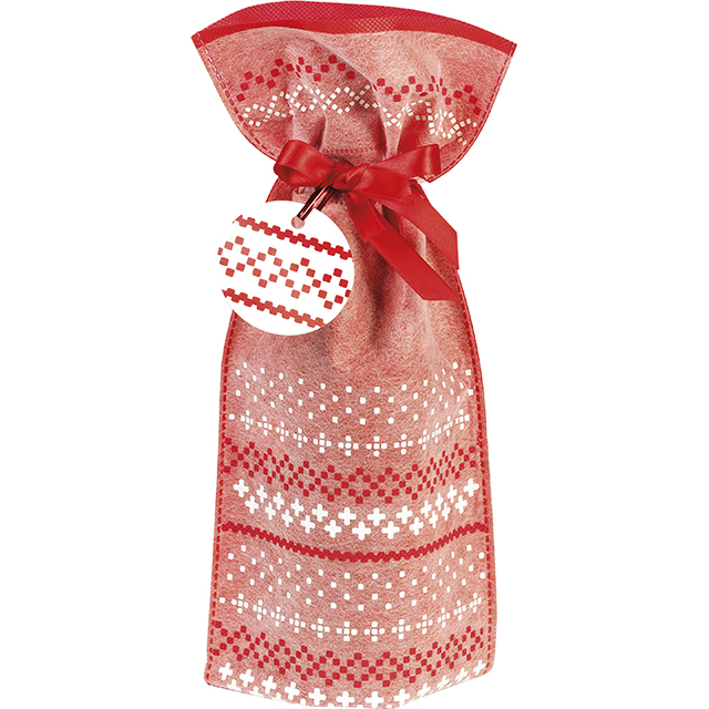 Bag non-woven polypropylene red/white/red satin ribbon gifttag 