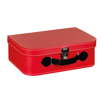 Suitcase cardboard rectangular gift/red/black/faux leather handle/metal buckle 