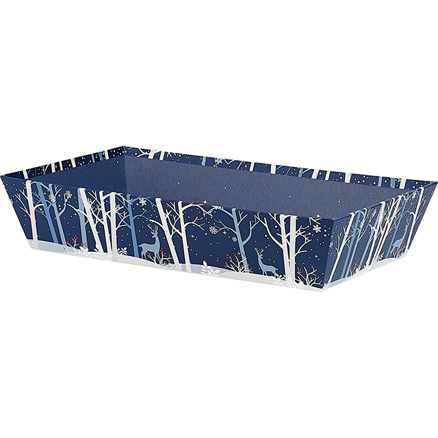 Corbeille carton rectangle bleu/blanc/dorure  chaud or dcor Fort/Renne 