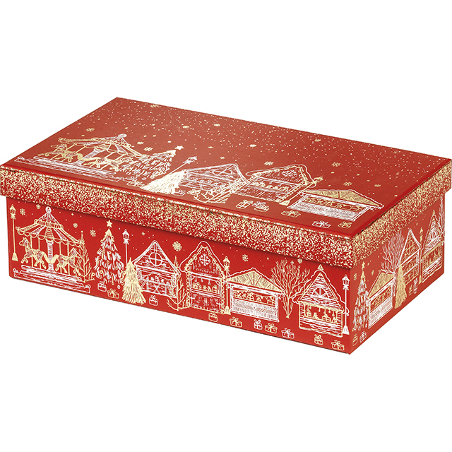 Box cardboard rectangular MERRY CHRISTMAS red/gold hot foil stamping 