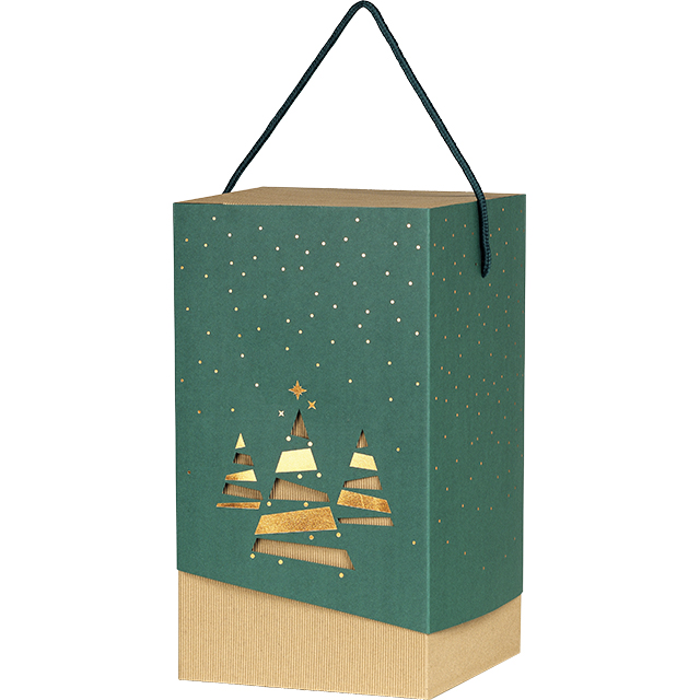 Box cardboard sleeve MERRY CHRISTMAS green/copper hot foil stamping /Christmas trees delivered flat