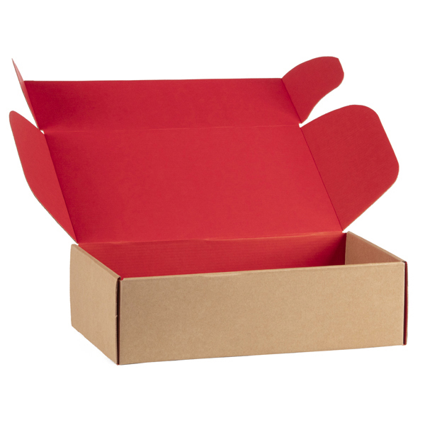 Caja cartn kraft rectangular rojo entrega plana (para montar) 