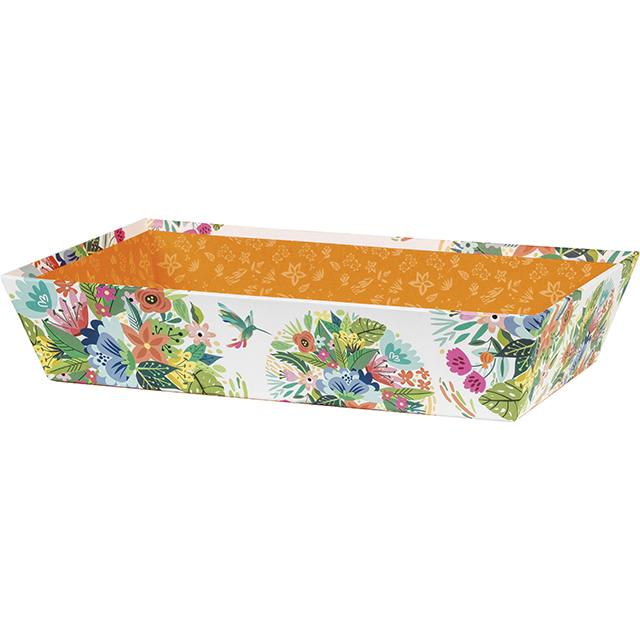 Tray cardboard rectangular orange/flowers