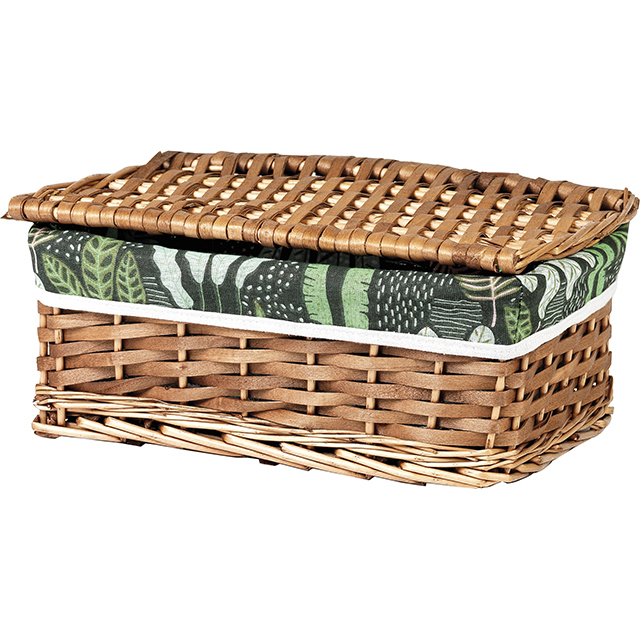 Caja mimbre/madera rectangular marrn tejido verde/motivo vegetal