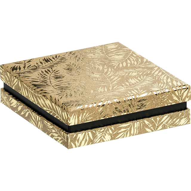 Box cardboard square chocolates 3 rows kraft/gold hot foil stamping/black