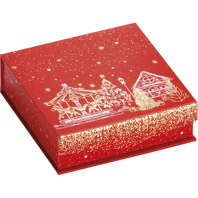 Box cardboard square chocolate 3 rows red/gold hot foil stamping magnetic closure Bonnes ftes