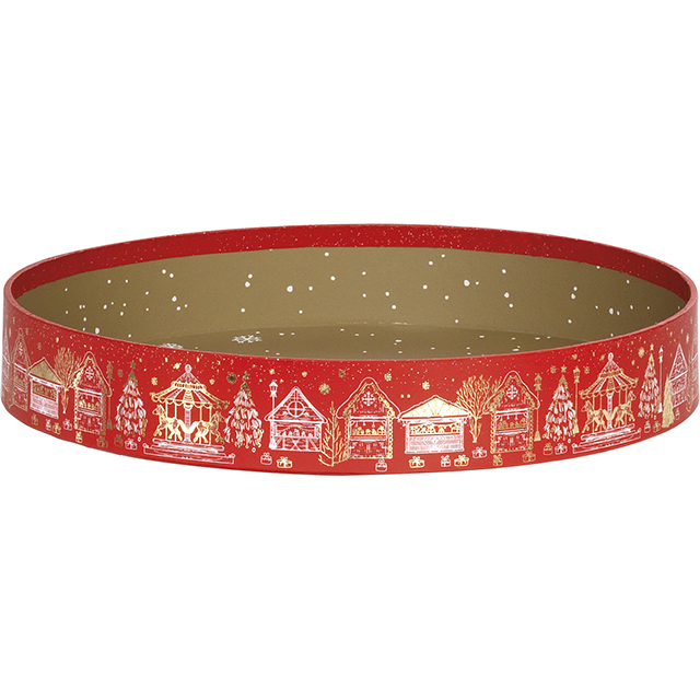 Tray cardboard round red/gold hot foil stamping Bonnes ftes