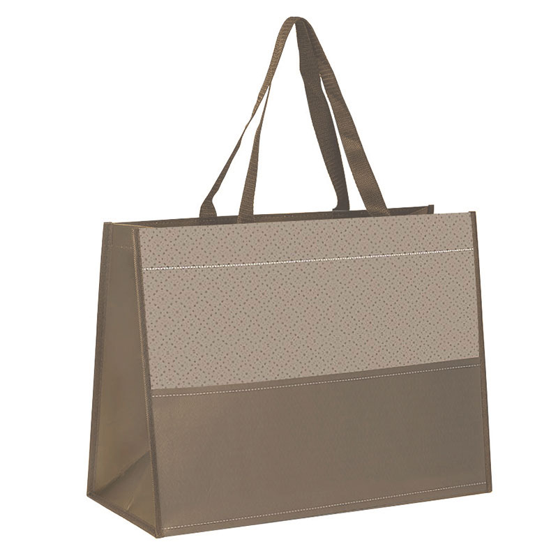Bag non-woven polypropylene taupe/white 2 nylon handles 