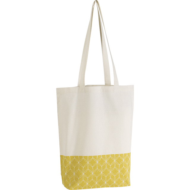 Tote bag cotton natural yellow geometrical circles 2 handles