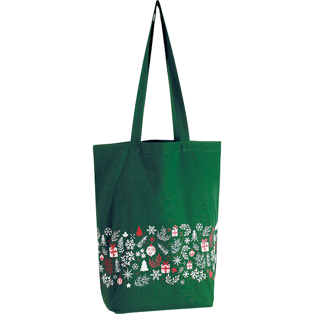 Tote bag cotton MERRY CHRISTMAS green decor 2 handles
