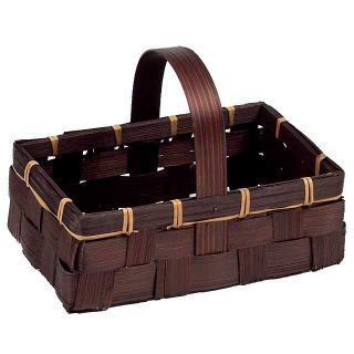 Basket rectangular bamboo fix handle dark brown 