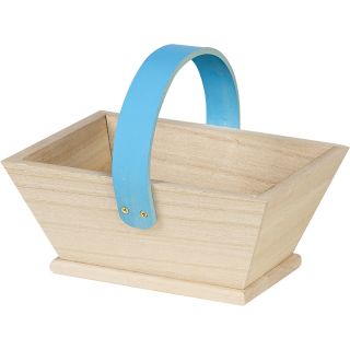 Cesta madera rectangular asa azul