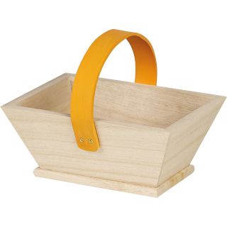 Cesta madera rectangular asa naranja