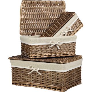 Caja mimbre/madera rectangular tejido blanco