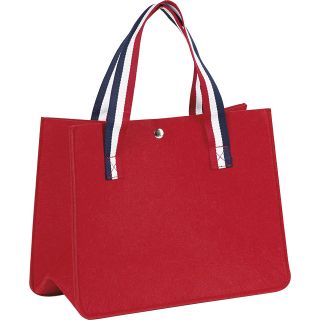 Bolsa de fieltro color rojo con 2 asas azul/blanco/rojo y cierre con botn presin 