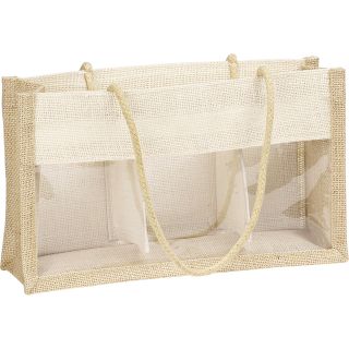 Bolsa tela de yute natural/crema ventana PVC/asas cuerda/separador