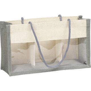 Bolsa tela de yute gris/crema ventana PVC/asas cuerda/separador