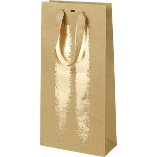 Bolsa papel 2 botellas kraft/oro asas cuerda/ojal/separador 