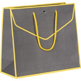 Bolsa papel  gris/amarillo asas cuerda/ojal