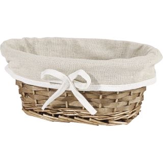 Basket oval wicker/wood brown cream fabric lining 