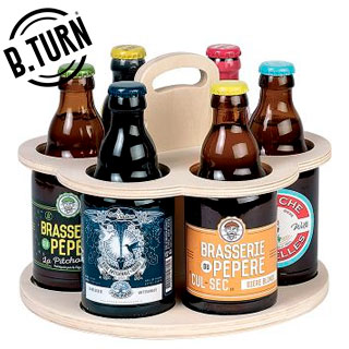 B.Turn beer Holder wood round handle 6 Steinie 