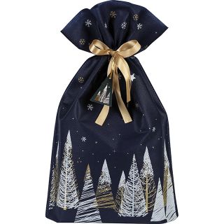 Bag non-woven polypropylene blue/white/gold Christmas tree gold satin ribbon/gifttag