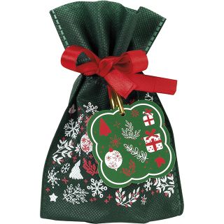 Bag non-woven polypropylene Christmas green/white/red red satin ribbon 