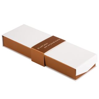 Caja cartn rectangular chocolates 2 lneas/cinta /cobre/blanco/impresin UV