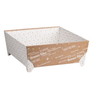 Tray cardboard rectangular with legs Bonnes Ftes kraft/white delivered flat (dimension assembled)