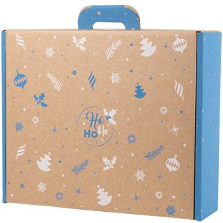 Valisette carton kraft rectangle HIVER EN FETES bleu/blanc 