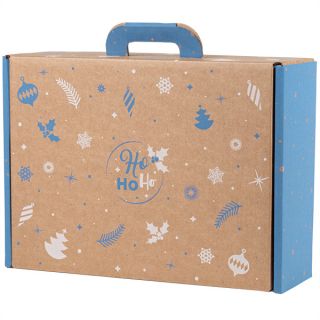 Suitcase cardboard kraft rectangular WINTER FESTIVITIES blue/white