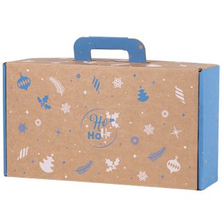 Suitcase cardboard kraft rectangular WINTER FESTIVITIES blue/white