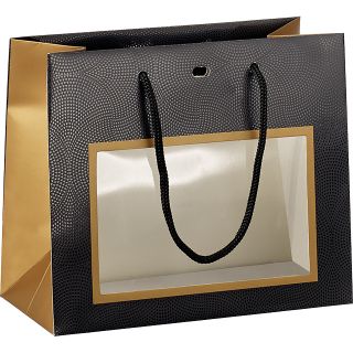 Sac papier cuivre/noir/vernis slectif fnetre PVC/ poignes corde/ oeillet de fermeture