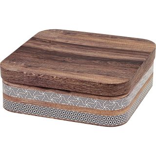 Coffret carton carr marron effet bois/motifs