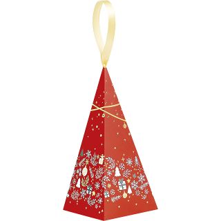 Pyramide papier BONNES FETES rouge/blanc/dorure or ruban satin 