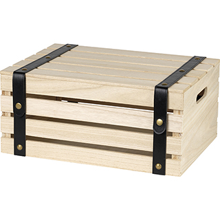 Box wood rectangular black faux leather strips bronze press studs