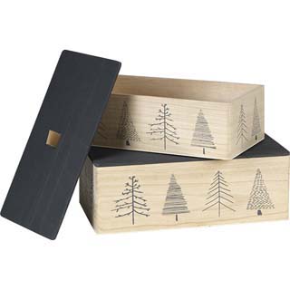 Caja madera rectangular natural/gris diseo rboles con ngulos redondeados 